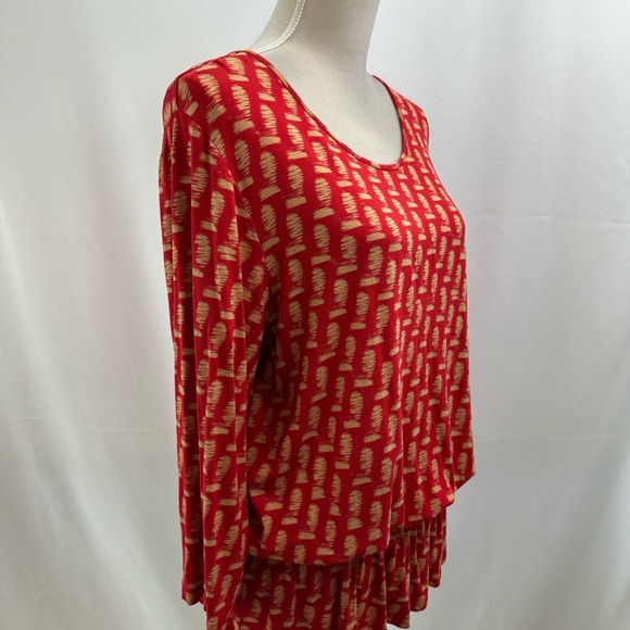 Chico’s 3 Red Tan Peplum Blouse Elastic Waist XL - Picture 2 of 7